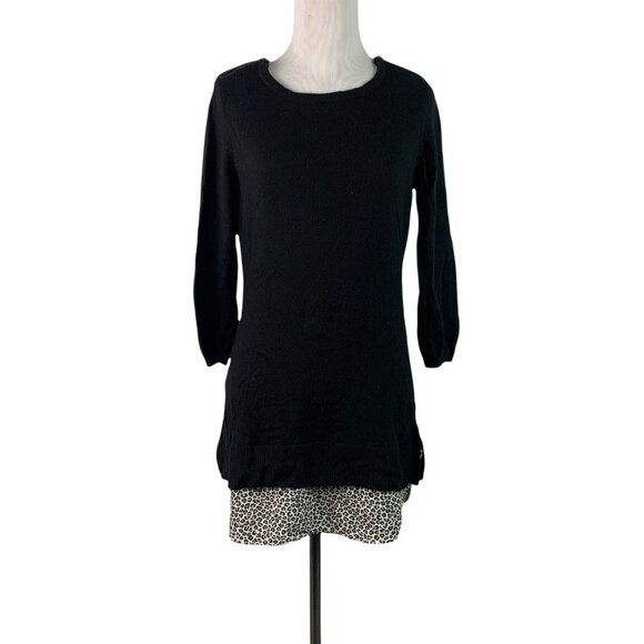 🟣🟣🟣 REITMANS Women's Size Small Black Trendy Zip Shoulder Cheetah Hem Sweater - Picture 1 of 10